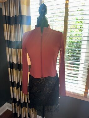 bp Ribbed Crewneck Long Sleeve Zip Top in Coral